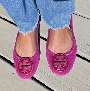 Tory Burch Pink Suede Logo Ballet Flats